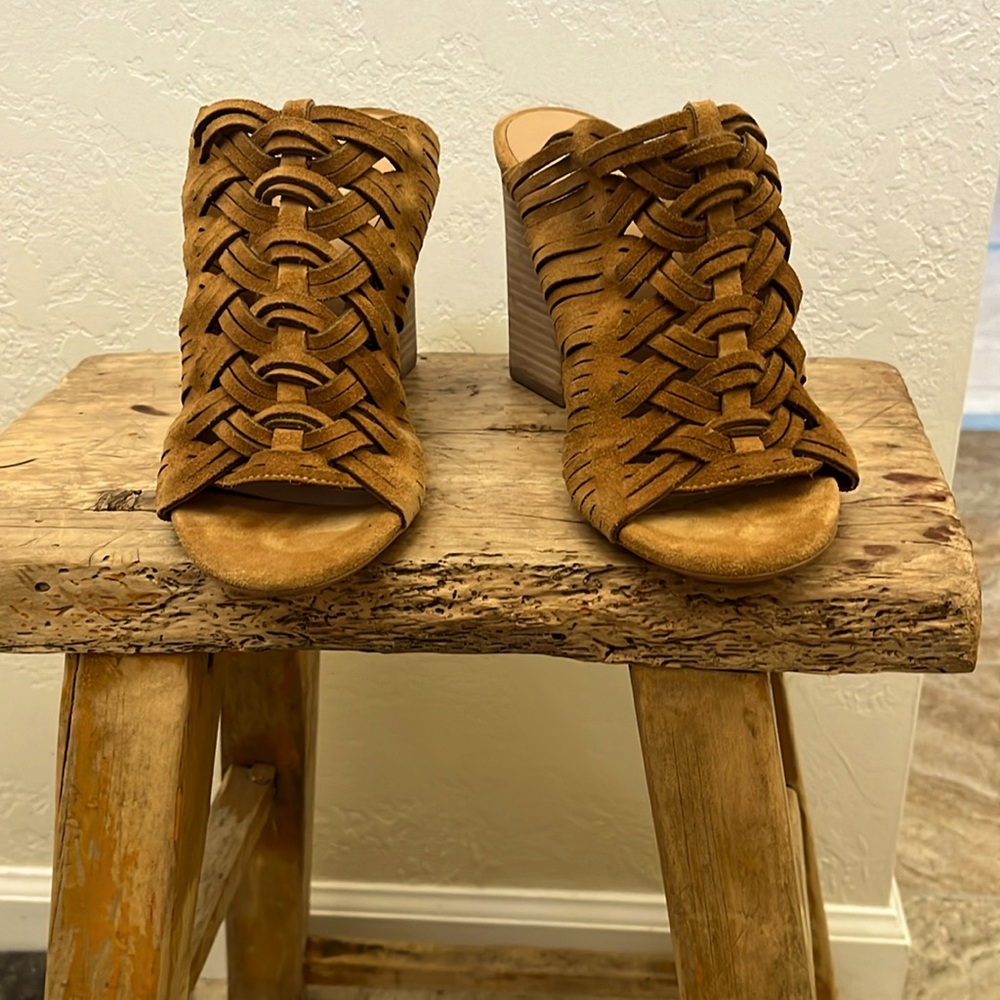 Seigerson Morrison Tan Suede Chunky Heel Slides